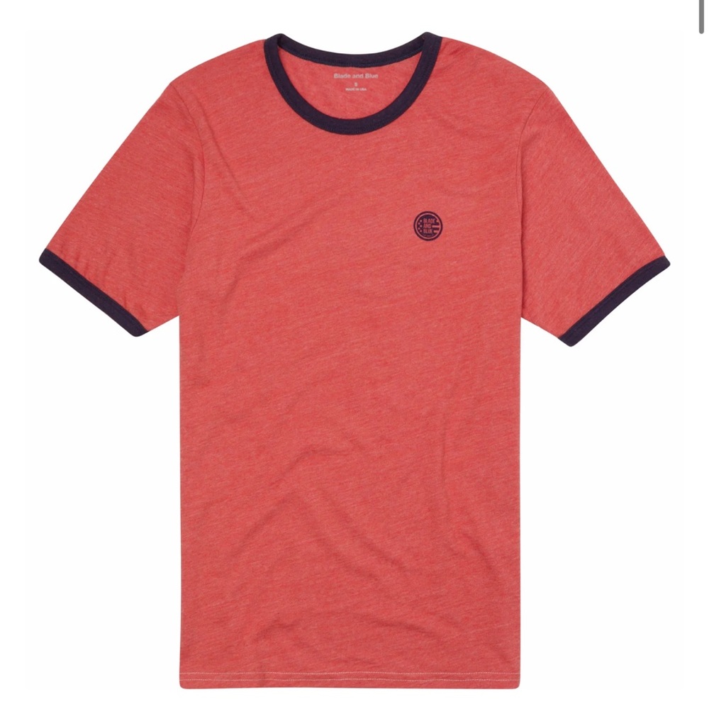 Blade+Blue tri blend ringer tee t-shirt large men tomato red blade and blue